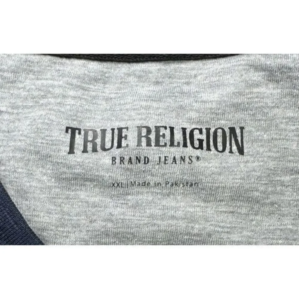New TRUE RELIGION Blue Henley Long‎ Sleeve Shirt Mens Size 2XL